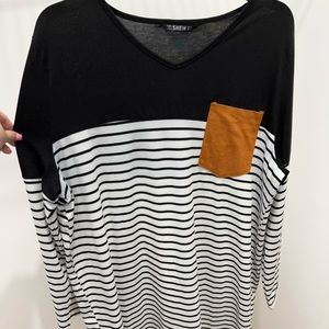 Long Sleeve Striped Dress with Tan Patches🤍🖤🤎